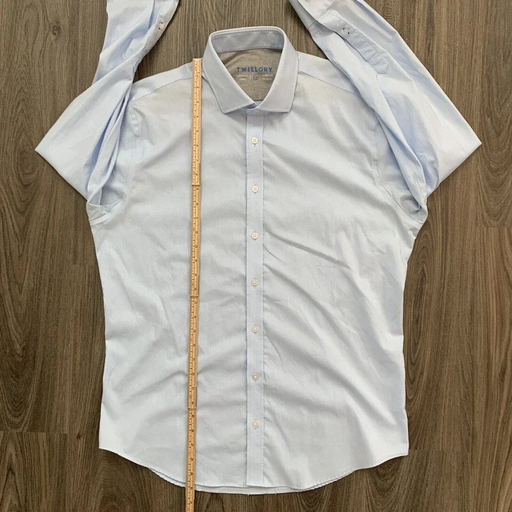 Twillory Mens Blue Performance Athletic button long sleeve 17/34-35 small tear - Picture 7 of 9